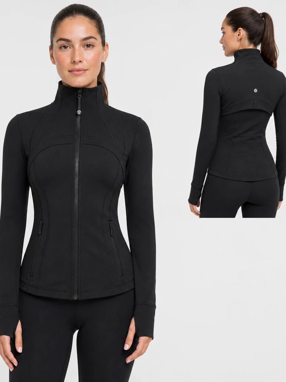 Lululemon Define High Neck Jacket Black on Black Size 4 Clean Girl Athleisure